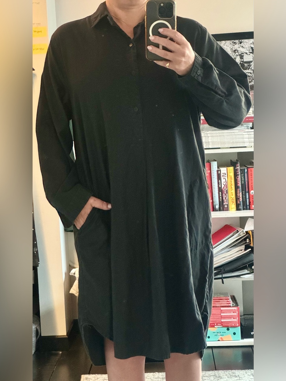 CP Shades Black Cotton Shirt Dress Oversized Tunic Dress Size S